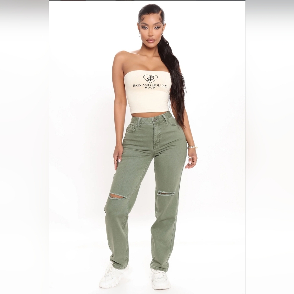 🌻Ripped Mom Jeans - Olive NWT